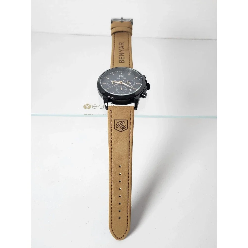 BENYAR Chronograph Waterproof Watches Business and Sport Design Genuine Leather